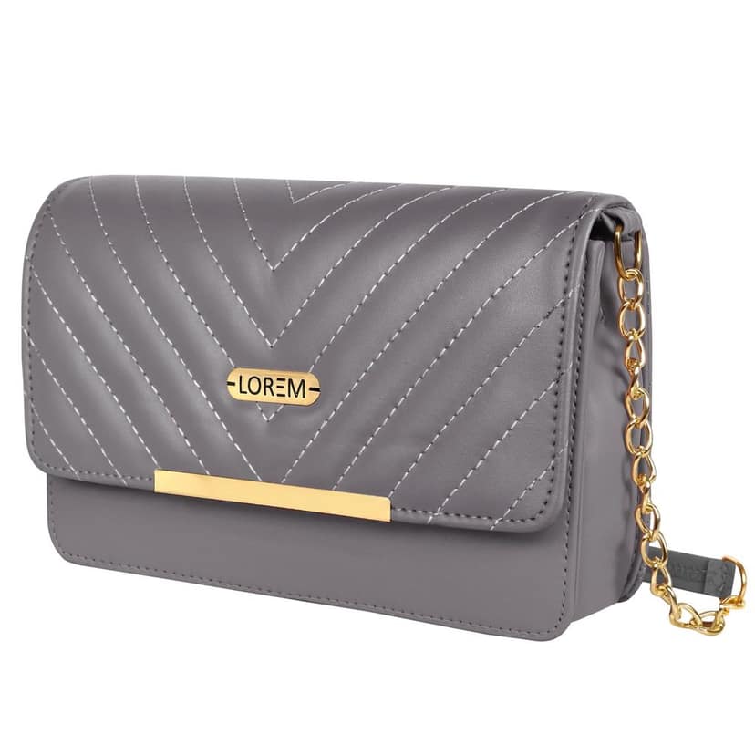 LOREM Quilted Crossbody Handbag, Faux Leather, Gold Chain Strap, Magnetic Lock view 8