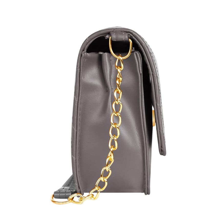 LOREM Quilted Crossbody Handbag, Faux Leather, Gold Chain Strap, Magnetic Lock view 9