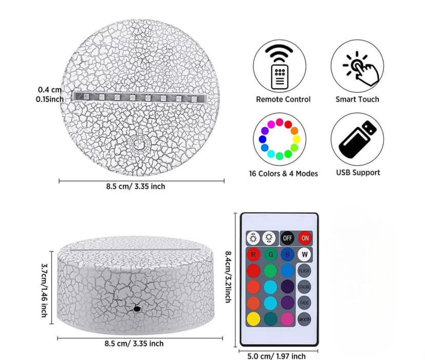 3D Acrylic Illusion Lights| 16colors Touch & Remotecontrol| Battery & USB type view 2