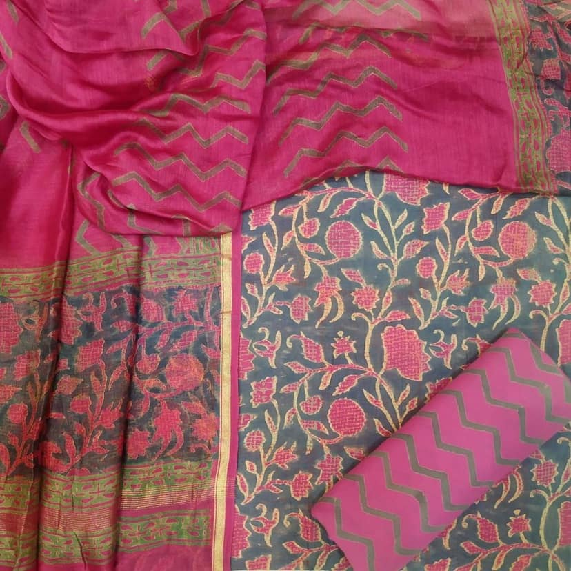 Premium Chanderi Dress Material with Chanderi Silk Dupatta (CHA298) view 3