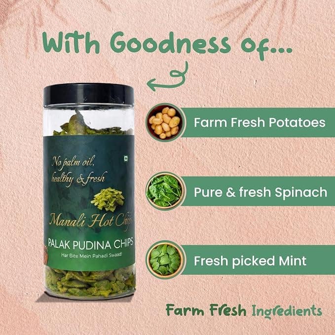 Manali Hot Chips Organic Potato Wafers Palak Pudina Flavor 150g | Farm Fresh Thin & Crunchy Crispy Snack | No Palm Oil view 4