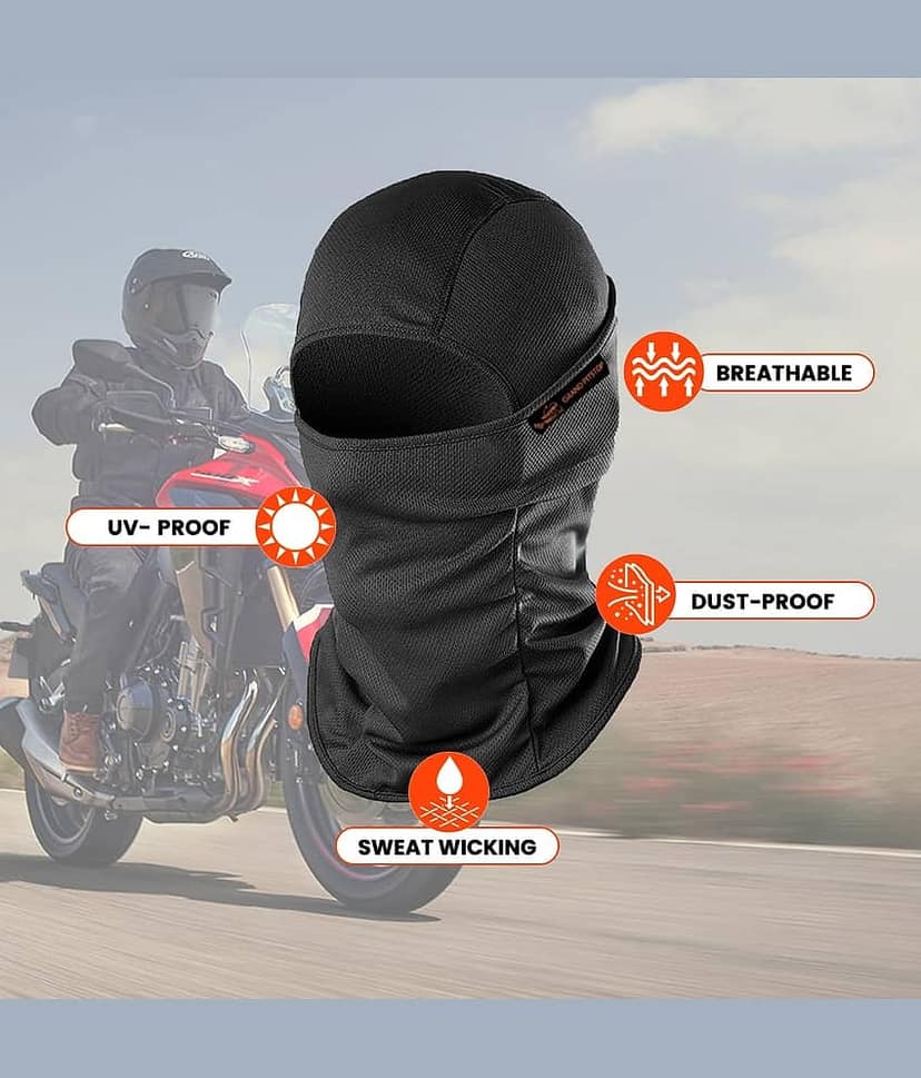PROGIENCE- Face Mask for Bikes UV Protected Balaclava for bikers, riders, Men, Women, Ski, Running, Hiking & Cycling Accessories Face Protection Mask protects from Wind, Sun, Dust - Black view 2
