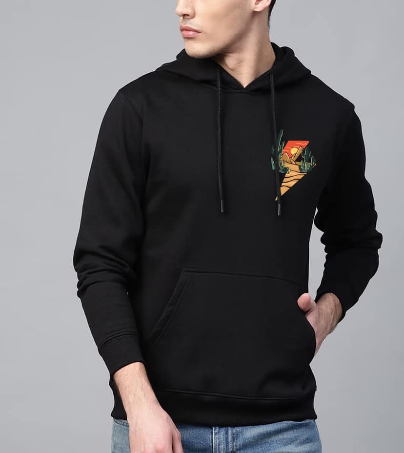 SCOTT FINCHER Black Hoodie Featuring a Desert Scene with Cacti and Mountains : AA(RSHOD)BLACK_243 view 4