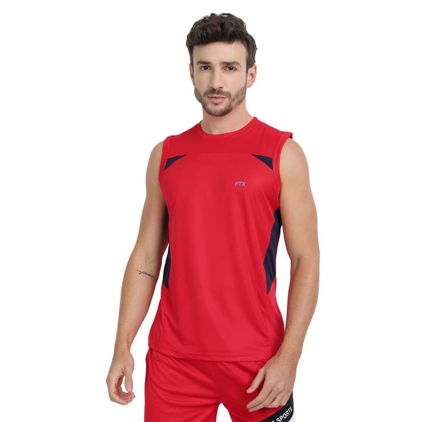 FTX Men Colorblock Round Neck Sleeveless Tshirt