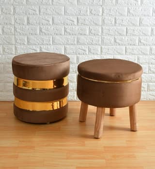 SmartKart Ottoman Pouffe Stool for Living Room Poof Sitting Furniture Footrest Pouffe for Sitting | Foot Stool for Office, 16x16x16 Inch, Brown (Combo, Coffee)
