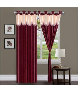 Panipat Textile Hub Solid Semi-Transparent Eyelet Door Curtain 7 ft Pack of 2 -Maroon