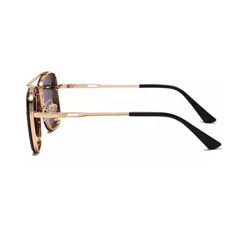 4Flaunt UV400 Protected Vintage Pilot Gradient Driving Metal Body Square Sunglasses For Men And Women (C3 - Gold Frame/Black Lenses) view 3