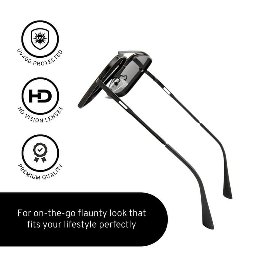 4Flaunt UV400 Protected Vintage Pilot Gradient Driving Metal Body Square Sunglasses For Men And Women (C3 - Gold Frame/Black Lenses) view 6