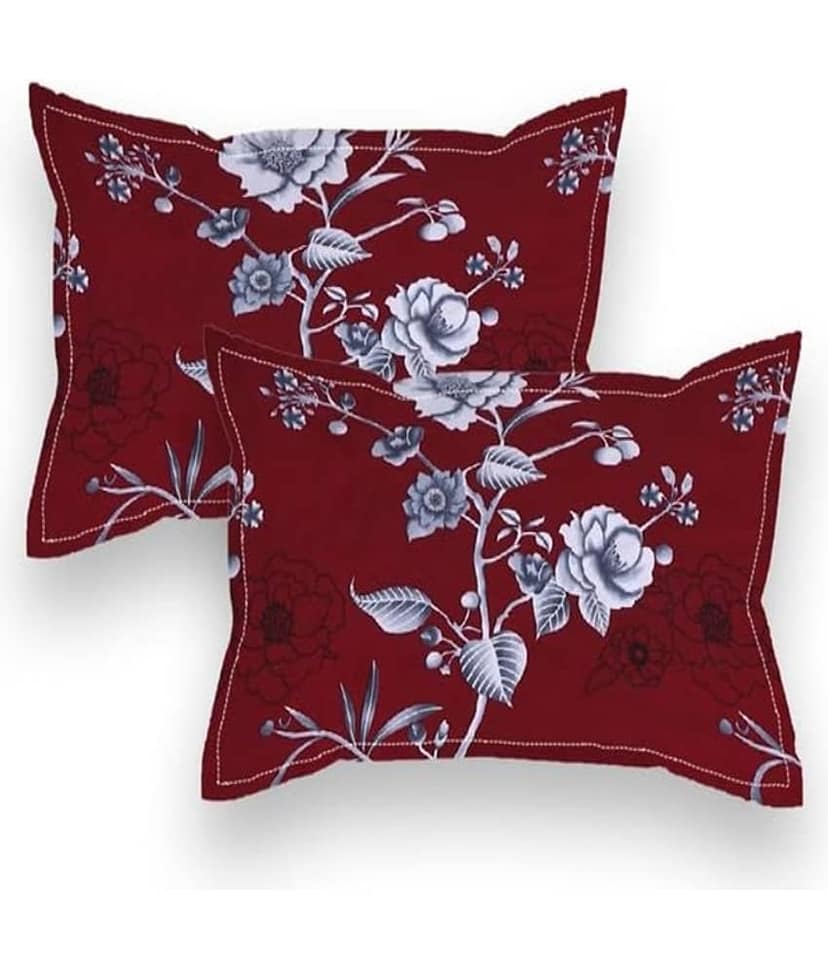 SHOMES Cotton Floral Fitted 1 Bedsheet with 2 Pillow Covers ( Double Bed ) - Maroon view 2