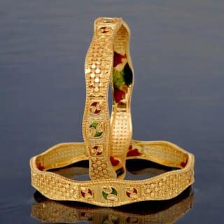 18k One Gram Gold Plated Traditional Designer Pack of 2 Bangle Set For Women