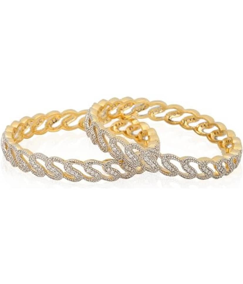 Youbella American Diamond Alloy Golden Bangle Set view 2