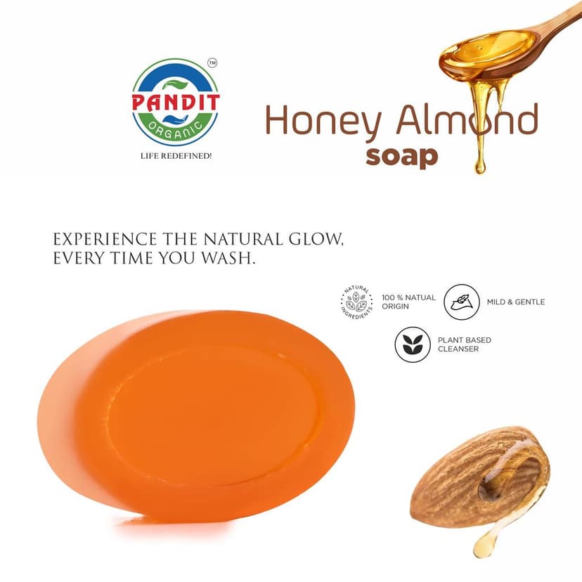 Honey Almond Glycerin Organic Handmade Soap Bar (Value Pack - 100 g) – Cold-Pressed Oils, Organic Glycerin & Natural Botanicals, Sulfate & Paraben Free, Ayurvedic Herbal Cleanser for All Skin Types – Tanning & Moisturizing view 3