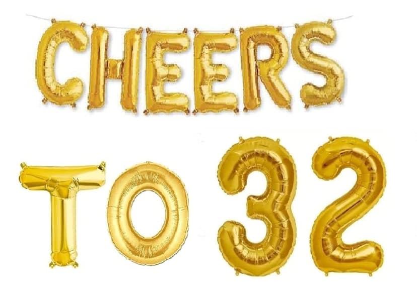 Partyzon Gold Cheers to Birthday Foil Balloon Combo Party Decoration for Anniversary Celebration 16 Inches