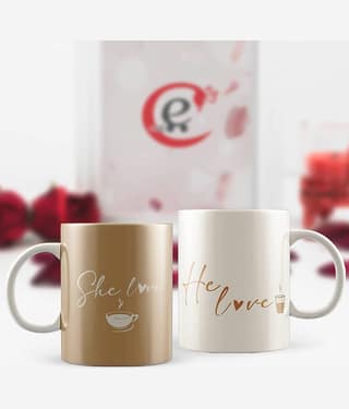 eCraftIndia White Ceramic Valentine Hamper