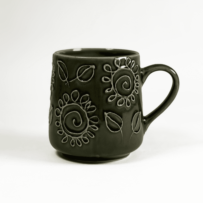Heritales Olive Bloom Ceramic Mug for Coffee, Milk & Tea Lovers – 350 ML | Handcrafted in India | Vegan, Bone China-Free | Microwave, Dishwasher & Freezer Safe | Premium Artisanal Mug– Set of 1