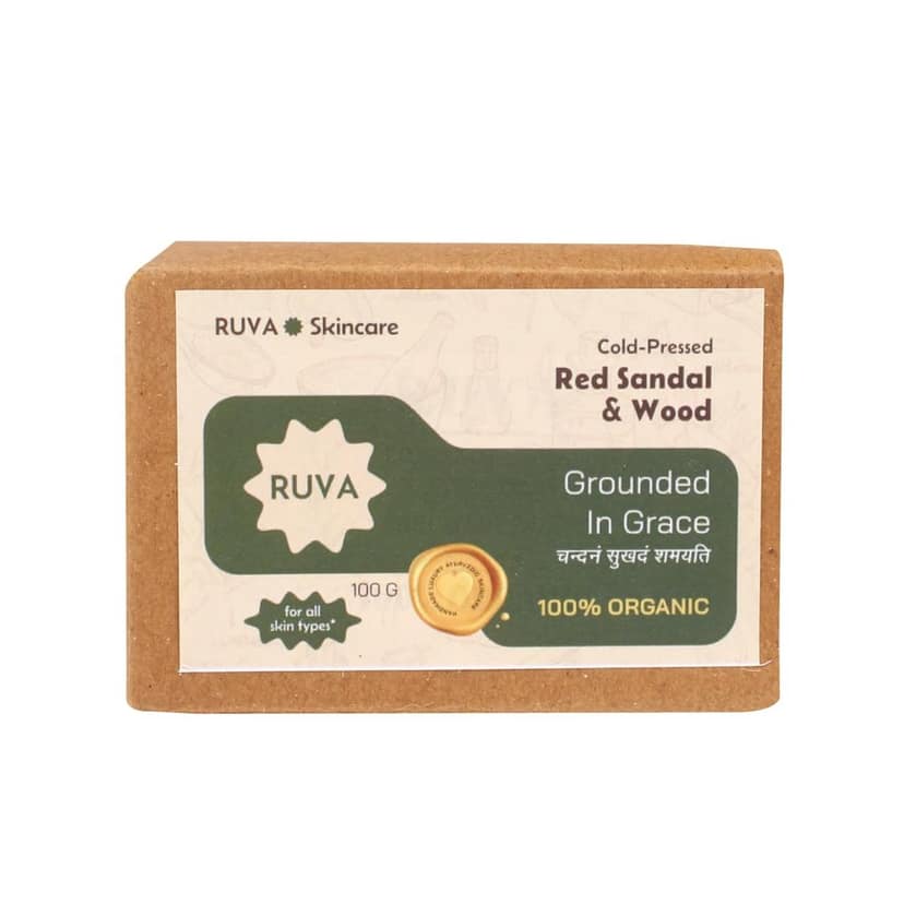 RUVA Handmade Red Sandal & Wood Cold-Pressed Ayurvedic Soap Bar | Enhances Glow & Evens Tone, Skincare Rituals | Velvety Lather, Face Safe | Natural Skincare for All Skin Types
