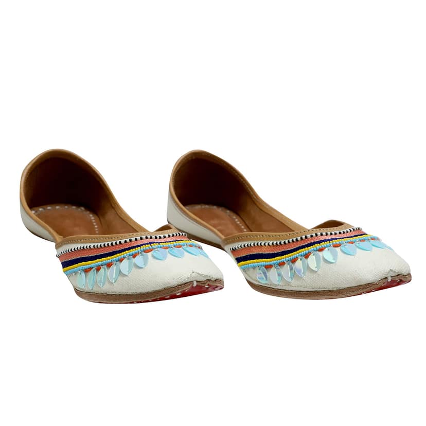 RSK ETHNIC WEAR, Lilac Color Embroidered Handmade Jutti for Women with Soft Leather and Double Cushion view 3