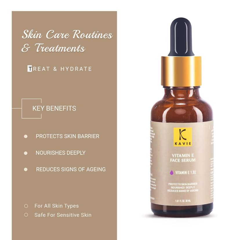 KAVIE Pure Vitamin E Serum 1.5% with Green Tea, Olive, Coffee, and Gotu Kola Extracts - Natural Antioxidant Formula for Skin Brightening and Youthful Glow | Anti-Ageing view 4