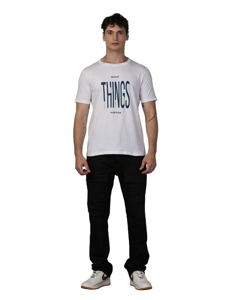 Cotton White Graphics T-Shirt view 3