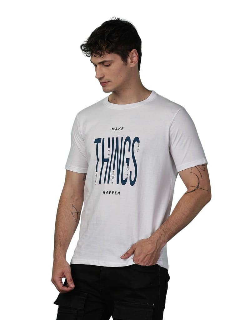 Cotton White Graphics T-Shirt view 5