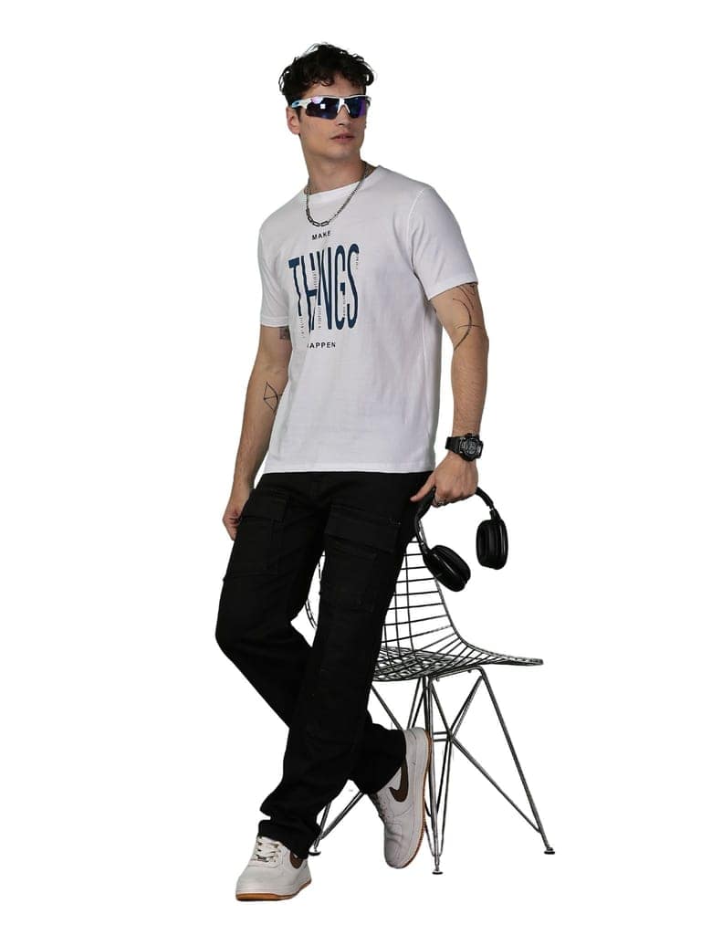 Cotton White Graphics T-Shirt view 6