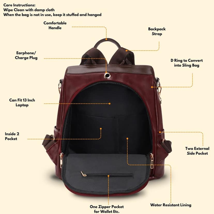 VISMIINTREND Women Backpack for Office Use Upto 13 Inch Laptop | Stylish Backpack Bag | Travel | School | College | Office Use | Anti Theft Convertible Backpack view 7
