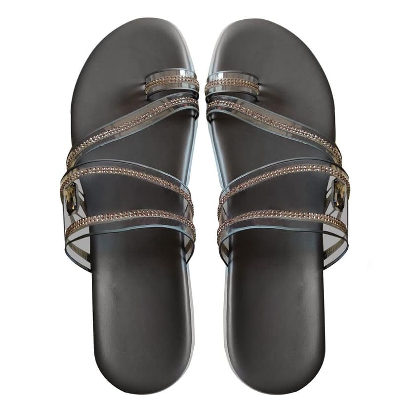 Amello Grey Stone Embellished Slippers Flats for Women and Girls view 3