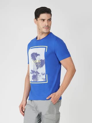 Men’s 100% Cotton Graphic Print T-Shirt European Fit-Blue