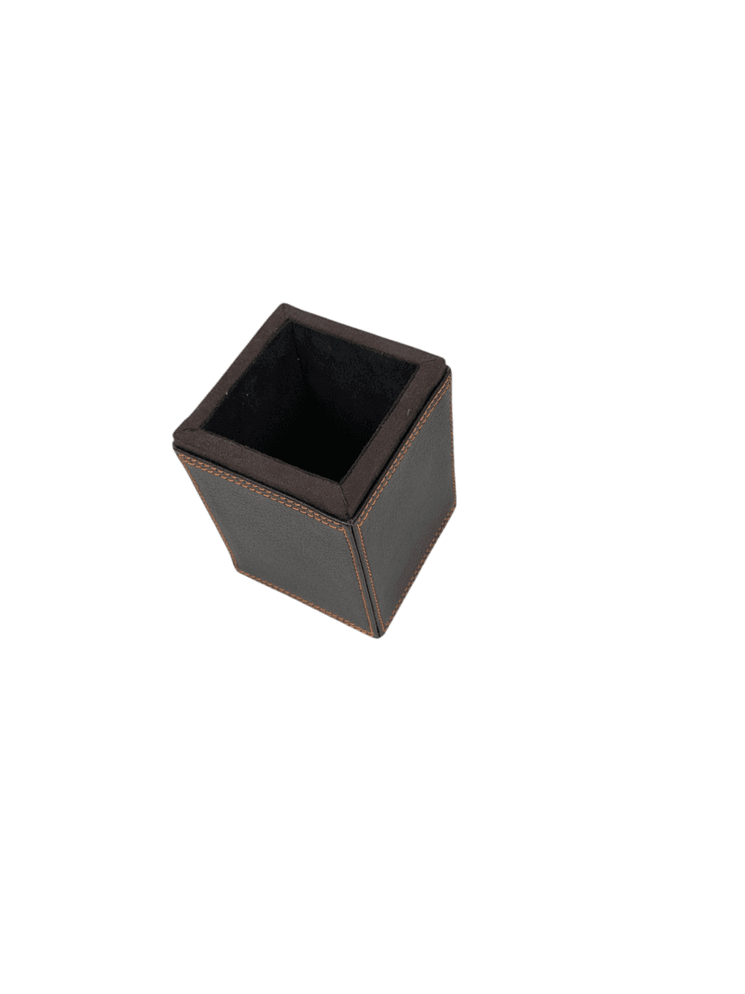 MasterCrafts Leather Pen Stand Cubicle Shape - Black Color view 2