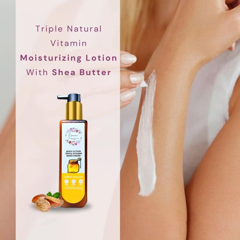 Orancia Triple Natural Vitamin Moisturizing Lotion with Shea Butter & Honey for Deep 48H Moisturization | Suitable for all skin types | 6 in 1 Total Care Benefits | 100% Natural Butter | Non-Greasy Smooth Skin | 200 ml view 2