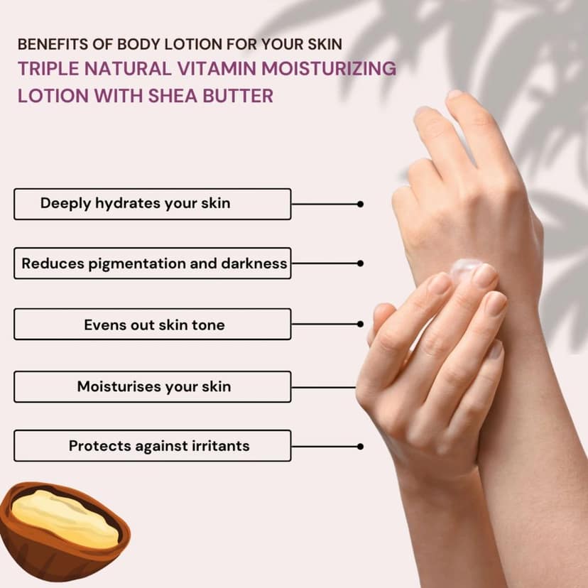 Orancia Triple Natural Vitamin Moisturizing Lotion with Shea Butter & Honey for Deep 48H Moisturization | Suitable for all skin types | 6 in 1 Total Care Benefits | 100% Natural Butter | Non-Greasy Smooth Skin | 200 ml view 5