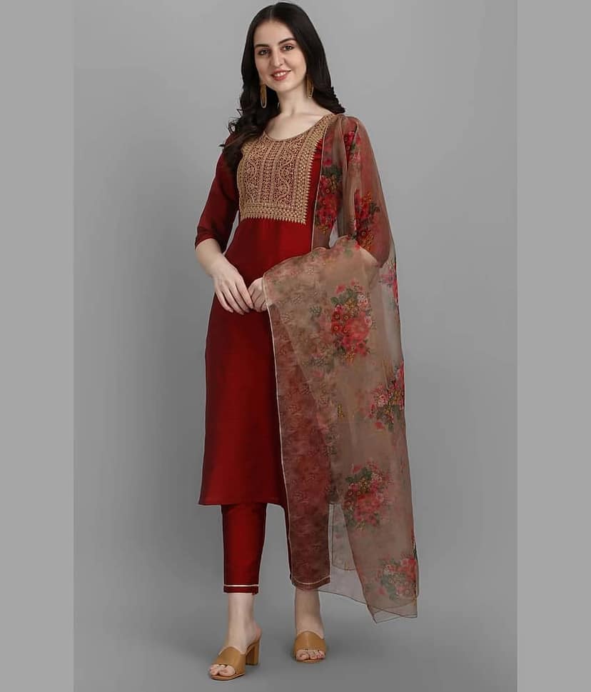 anushansa Rayon Embellished Kurti With Pants Women's Stitched Salwar Suit - Yellow ( Pack of 1 )