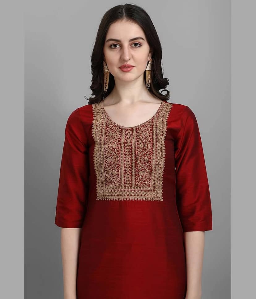 anushansa Rayon Embellished Kurti With Pants Women's Stitched Salwar Suit - Yellow ( Pack of 1 ) view 2