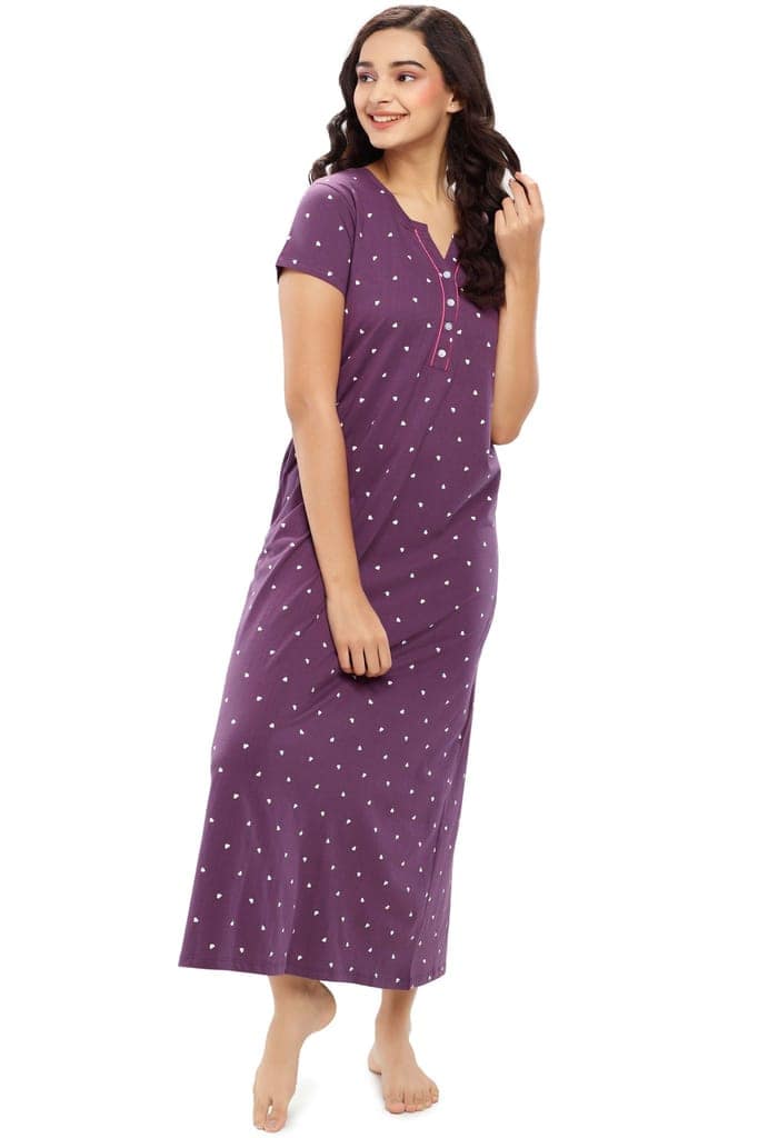 ZEYO Womens Cotton Blue Heart Printed Stylish Maxi Night Dress Nighty view 3