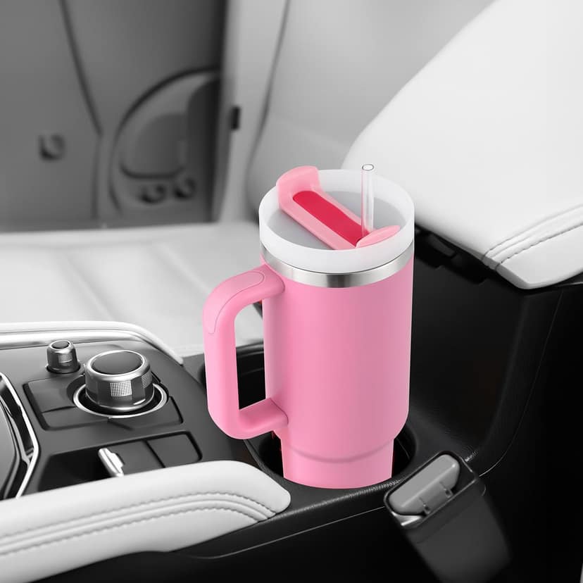 Panchhi Store 1200ML Stainless Steel Tumbler with Straw Hot and Cold Sipper with Handle and Lid Straw Double Insulated Sipper for Hot and Cold Drink Leakproof Tumbler for Gym Traveling Car Rasburry view 2