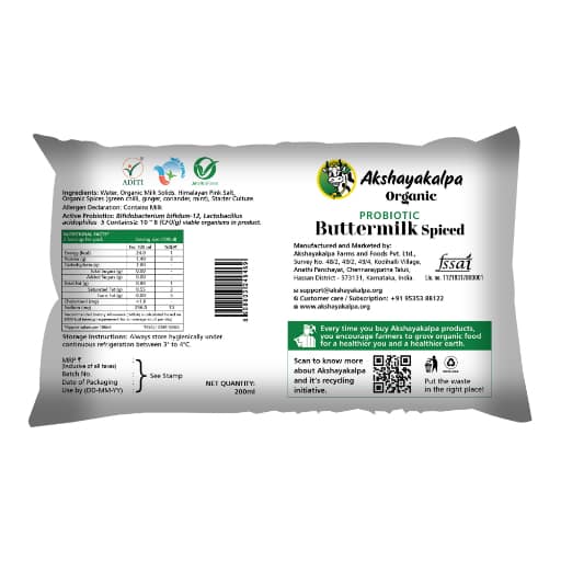 Akshayakalpa Organic Probiotic Butter Milk Spiced 200 ml in pouch view 2