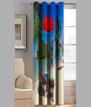 BELLA TRUE Abstract Printed Semi-Transparent Eyelet Curtain 5 ft ( Pack of 1 ) - Multicolor