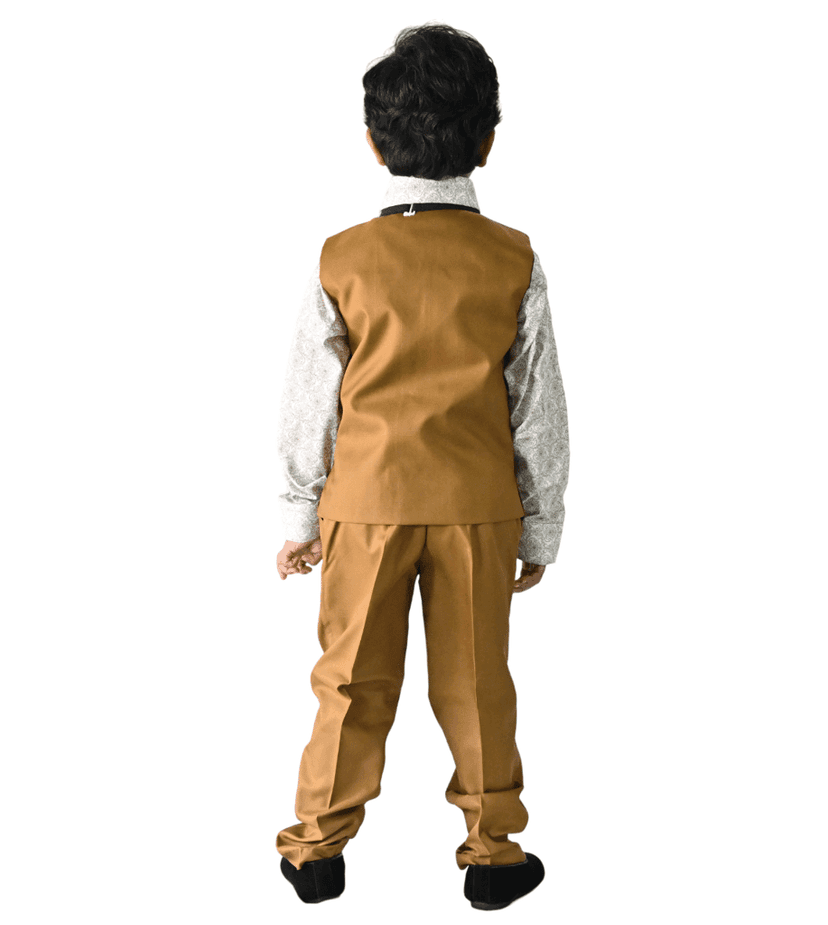 JOYHAAT Kids Boy's 4 Piece Jacket Suit For Party/Wedding/Formal/Festival With Brown Color view 2