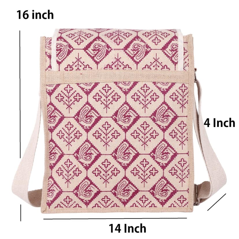 Raiganj Crafts Stylish and Sustainable Jute Side Bags - Eco friendly Fashion Bag for Grocery / Shopping / Tiffin /Books/ Handbag with Zip and Jute Handle for Mens and Womens view 4