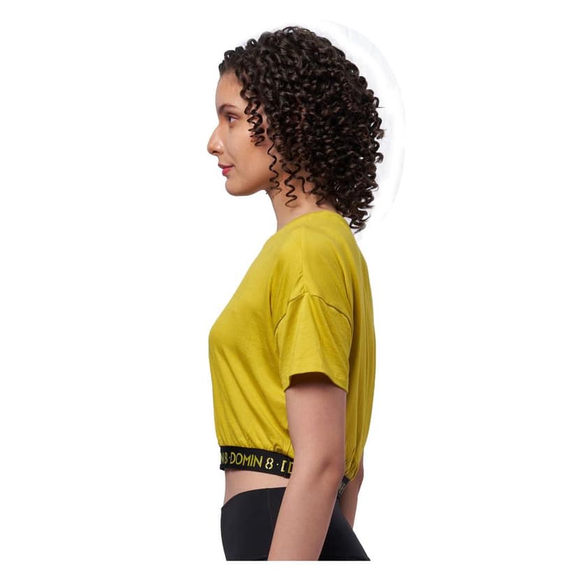 DOMIN8 Women's solid drop shoulder Crop Top with waist elastic band view 3