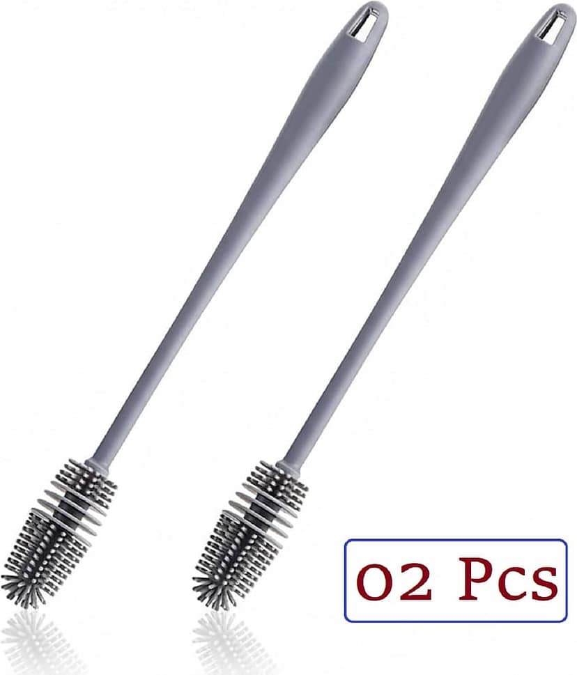 Bottle Cleaning Brush Silicone Long Handle for Baby Bottle, Water Bottle, Containers, Vase and Glass, Bottle Cleaner for Home and Kitchen Accessories Item Products 02 Pcs