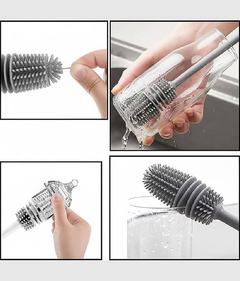 Bottle Cleaning Brush Silicone Long Handle for Baby Bottle, Water Bottle, Containers, Vase and Glass, Bottle Cleaner for Home and Kitchen Accessories Item Products 02 Pcs view 2