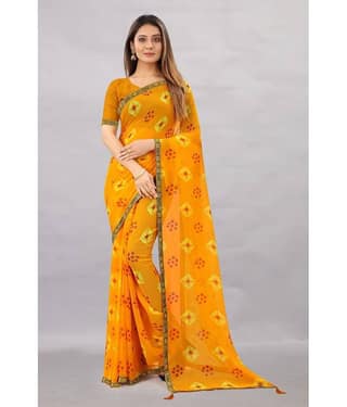 Rhey Chiffon Printed Saree With Unstitched Blouse Piece ( Green )