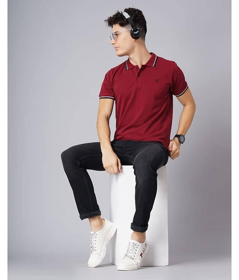 Paul Street Pack of 1 Cotton Slim Fit Solid Half Sleeves Men's Polo T Shirt ( Maroon ) view 5