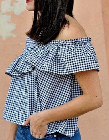 Black & White Check Ruffle Top view 3