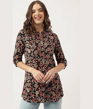 Divena Women Printed Rayon Shirt ( Black )