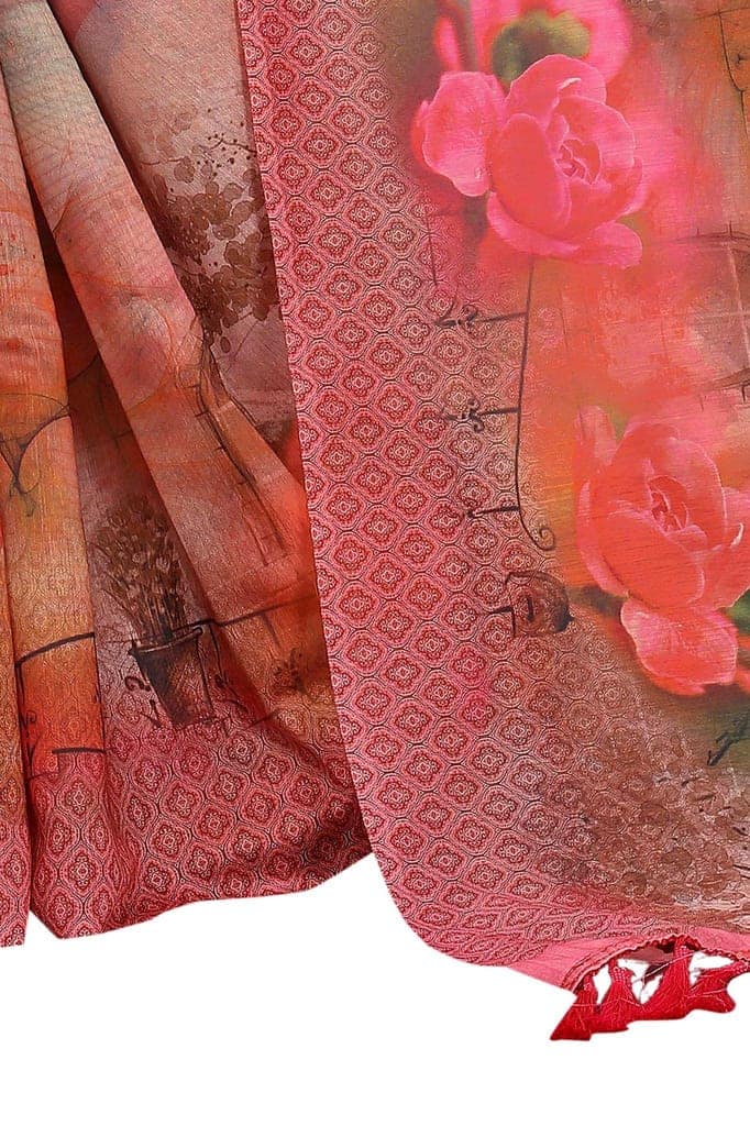 Silk Zone Women's Cotton Blend Kalamkari Digital Printed Tassel Saree with Blouse Piece view 2