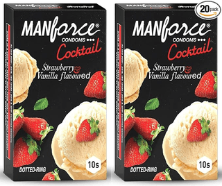 MANFORCE Cocktail Condoms with Dotted-Rings Strawberry & Vanilla Flavoured- 10 Pieces x Pack of 2 Condom (Set of 2 20 Sheets)