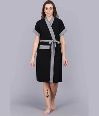Poorak Black Free Size Bathrobe ( Pack of 1 )