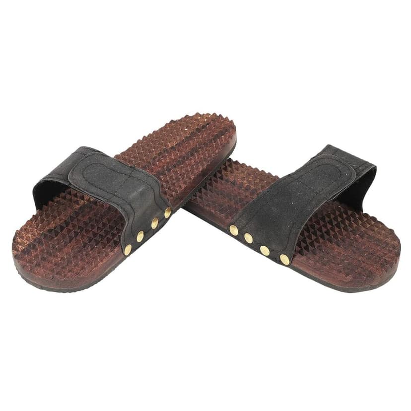 Natural Brown Wooden Acupressure Foot Massager Slippers For Health & Relaxation